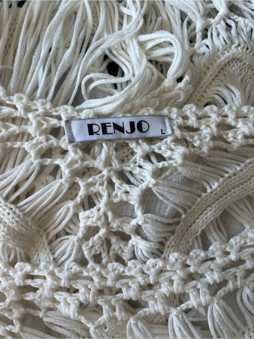 Renjo Boho Crochet Fringe Tunic Size L - Picture 3 of 3